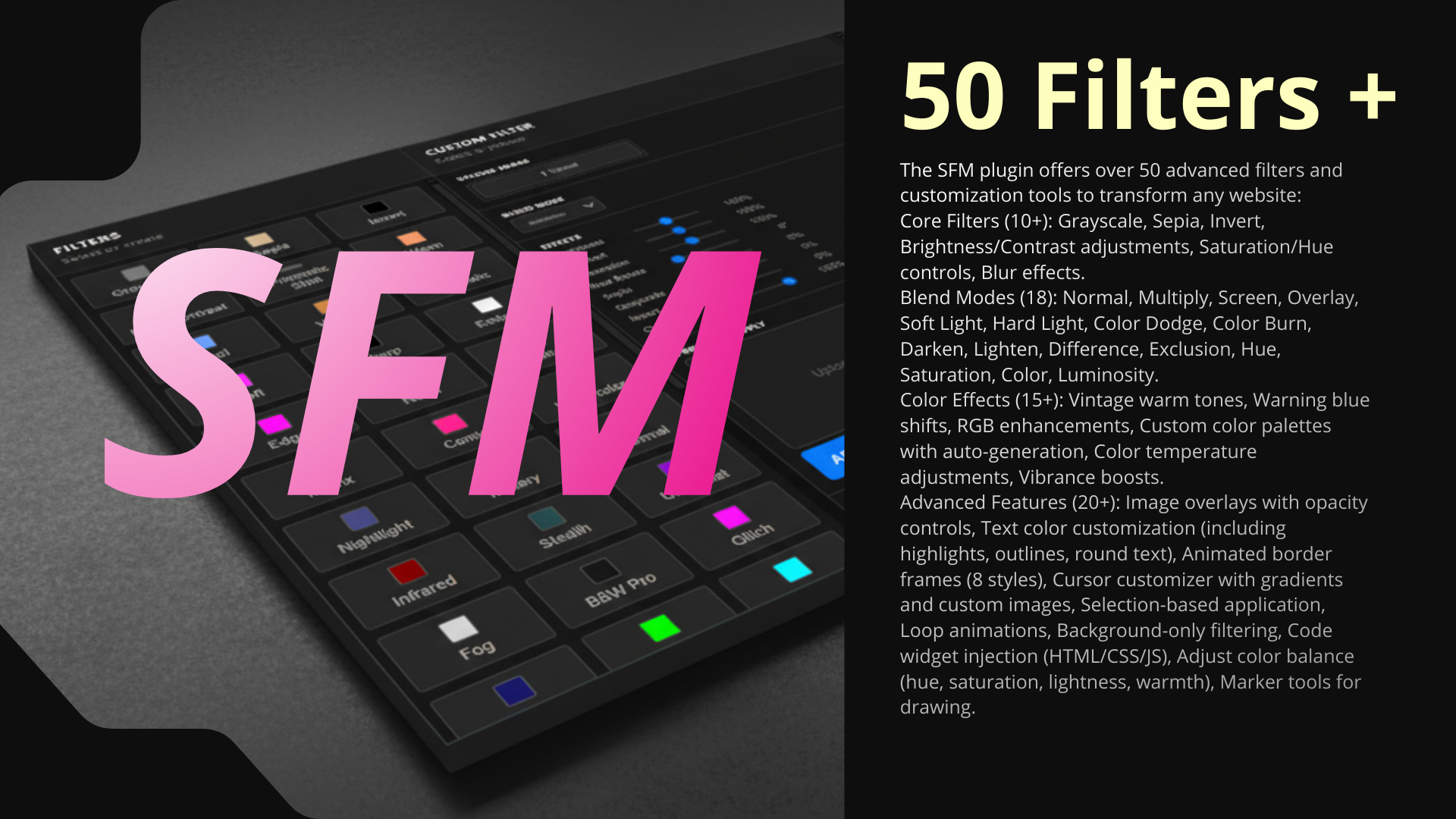 50+ Filters Available